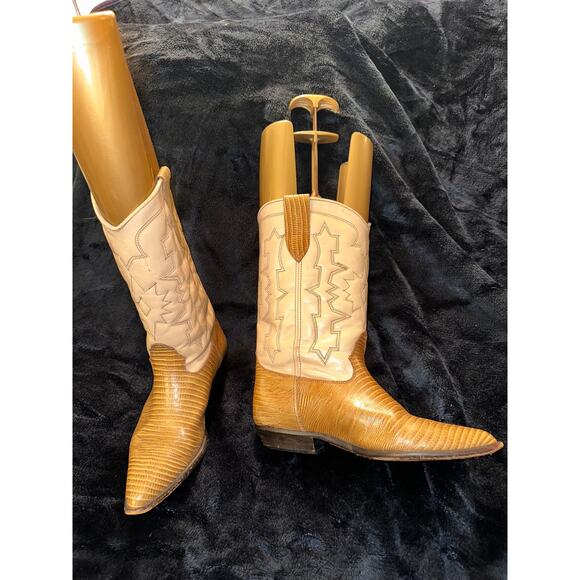 VINTAGE TWO TONE BEIGE BROWN COWBOY BOOTS WESTERN MALIBU COWGIRL - Picture 1 of 11